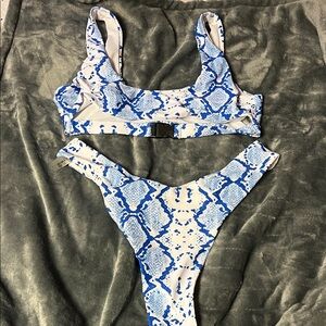 Blue and White Snakeskin SHEIN Bikini Set